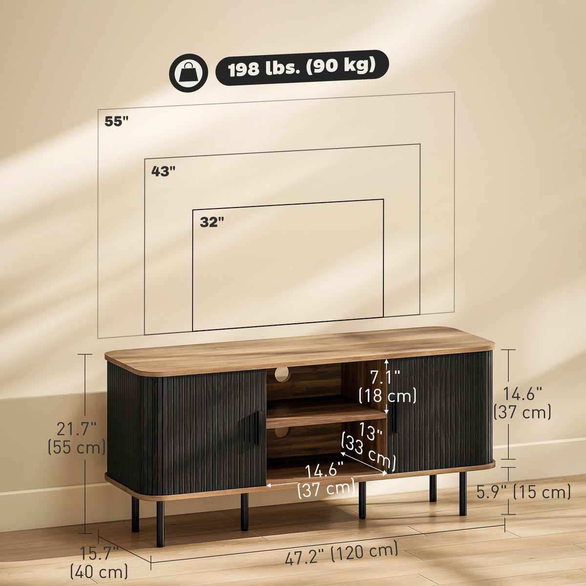 TV Stand for TVs up to 55" - Black Media Console Cabinet-Home Furnishings > Living Room Furniture > TV¬†Stands-DECOROLALA