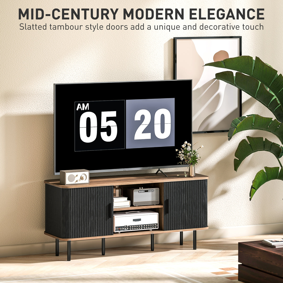 TV Stand for TVs up to 55" - Black Media Console Cabinet-Home Furnishings > Living Room Furniture > TV¬†Stands-DECOROLALA