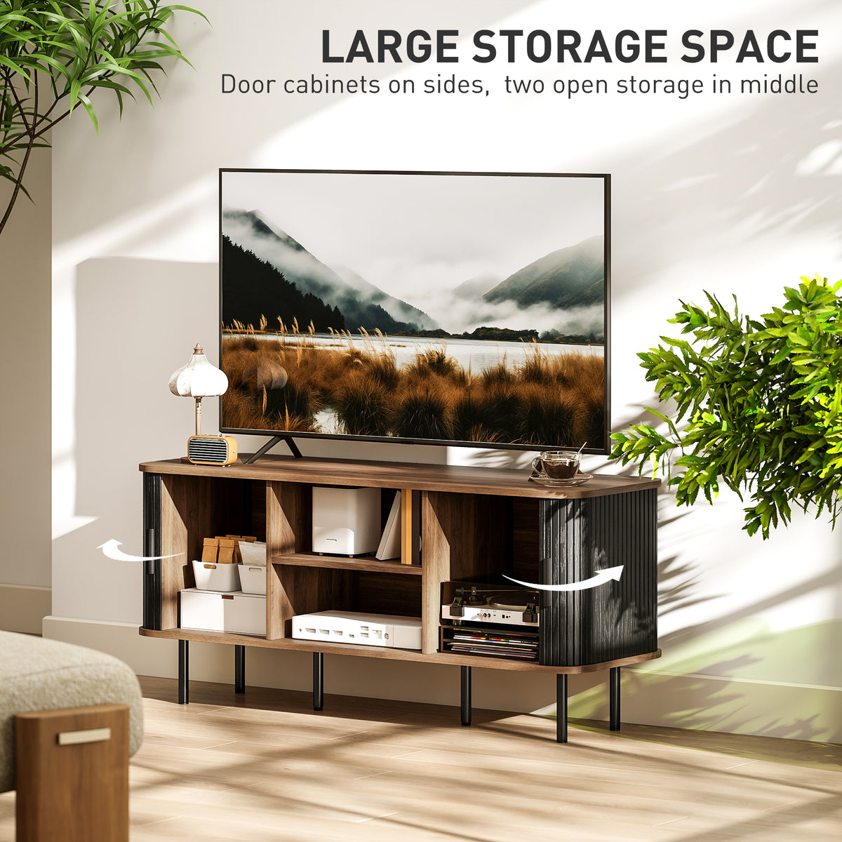 TV Stand for TVs up to 55" - Black Media Console Cabinet-Home Furnishings > Living Room Furniture > TV¬†Stands-DECOROLALA