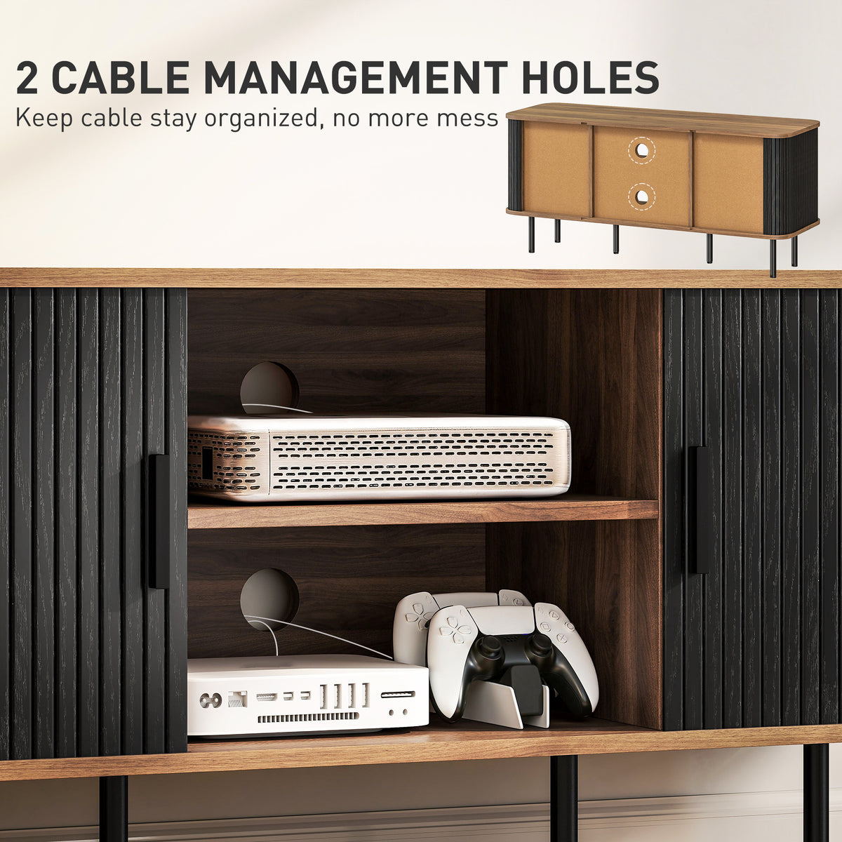 TV Stand for TVs up to 55" - Black Media Console Cabinet-Home Furnishings > Living Room Furniture > TV¬†Stands-DECOROLALA