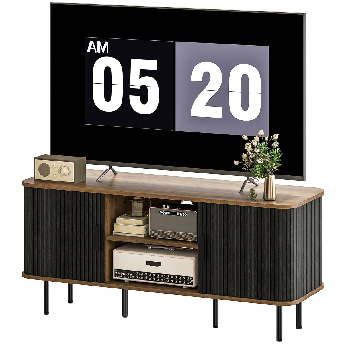TV Stand for TVs up to 55" - Black Media Console Cabinet-Home Furnishings > Living Room Furniture > TV¬†Stands-DECOROLALA
