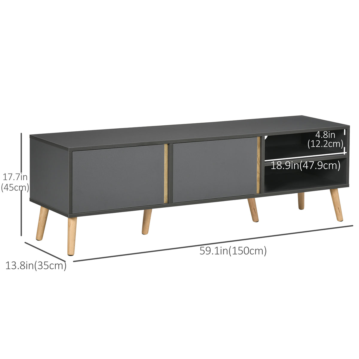 TV Stand for TVs up to 55" - Dark Grey Storage Cabinet-Home Furnishings > Living Room Furniture > TV¬†Stands-DECOROLALA