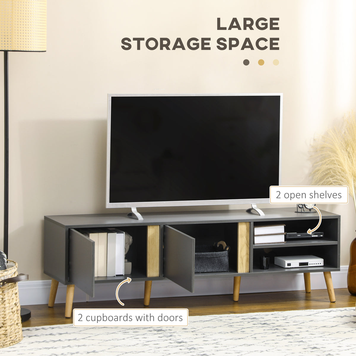 TV Stand for TVs up to 55" - Dark Grey Storage Cabinet-Home Furnishings > Living Room Furniture > TV¬†Stands-DECOROLALA
