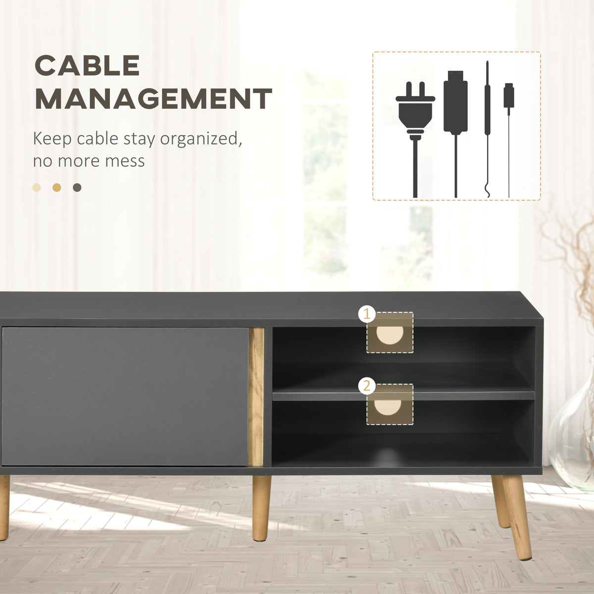 TV Stand for TVs up to 55" - Dark Grey Storage Cabinet-Home Furnishings > Living Room Furniture > TV¬†Stands-DECOROLALA