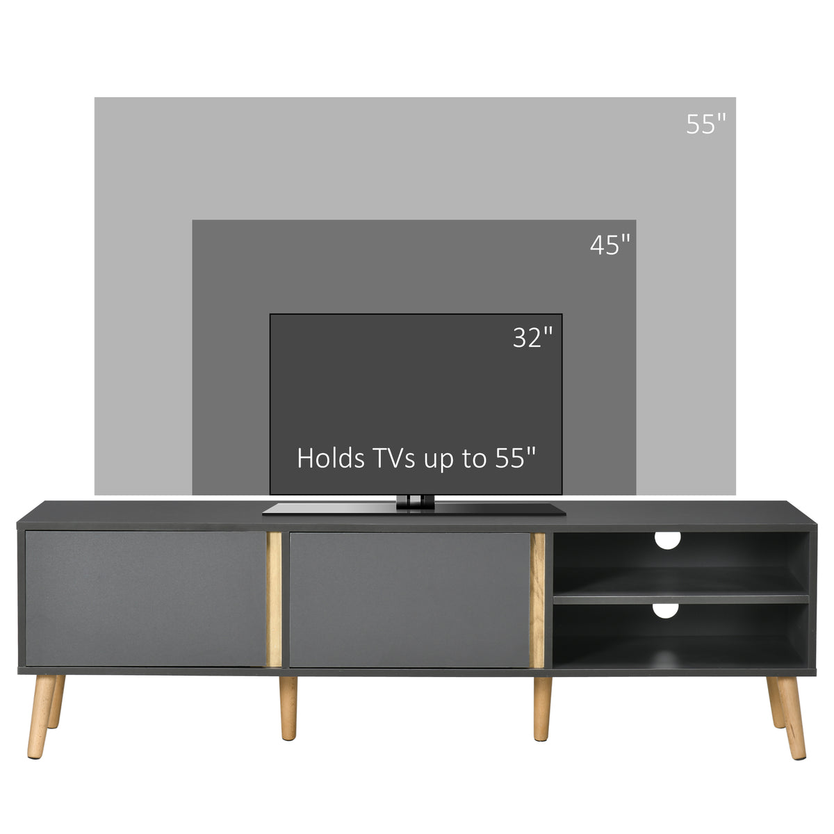 TV Stand for TVs up to 55" - Dark Grey Storage Cabinet-Home Furnishings > Living Room Furniture > TV¬†Stands-DECOROLALA