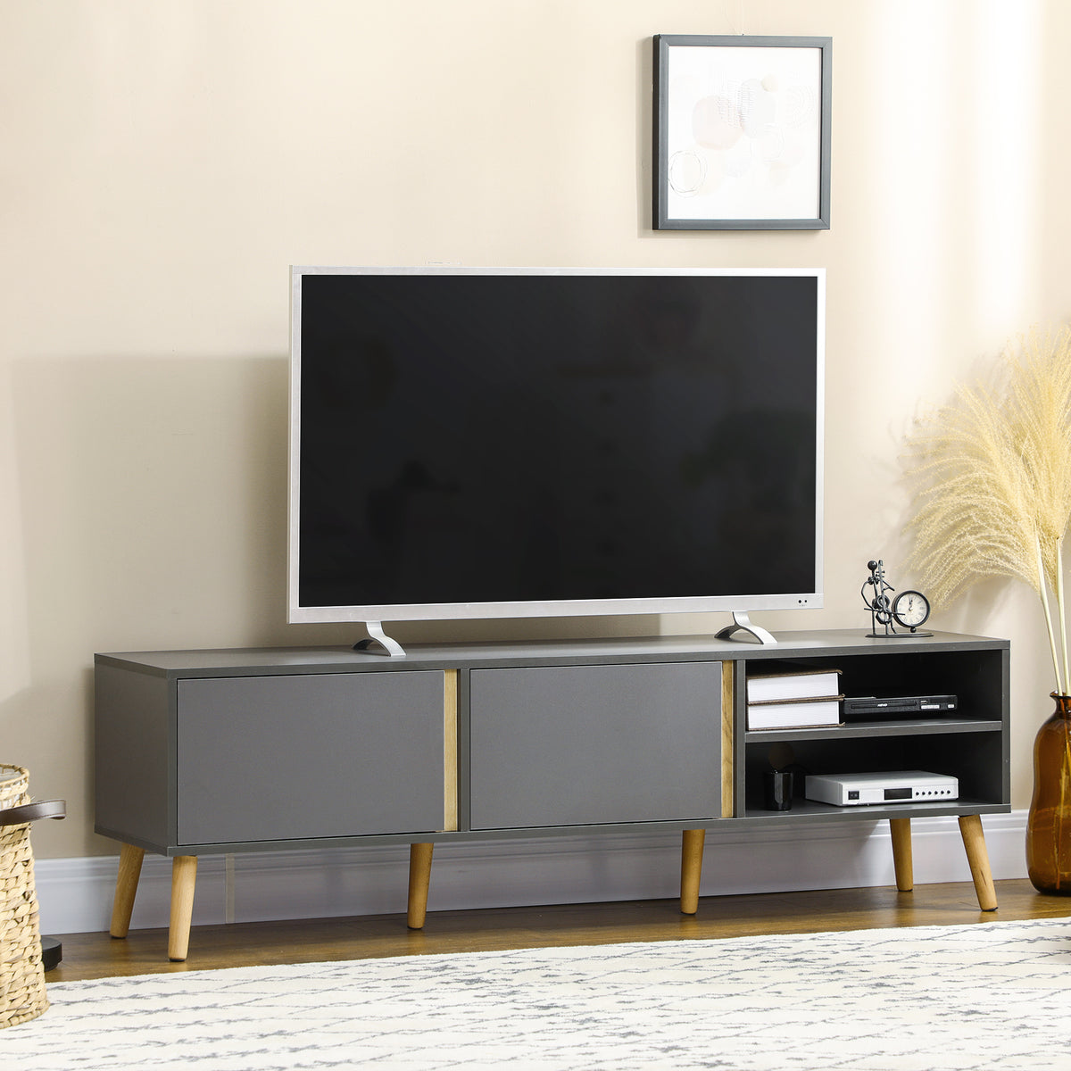 TV Stand for TVs up to 55" - Dark Grey Storage Cabinet-Home Furnishings > Living Room Furniture > TV¬†Stands-DECOROLALA