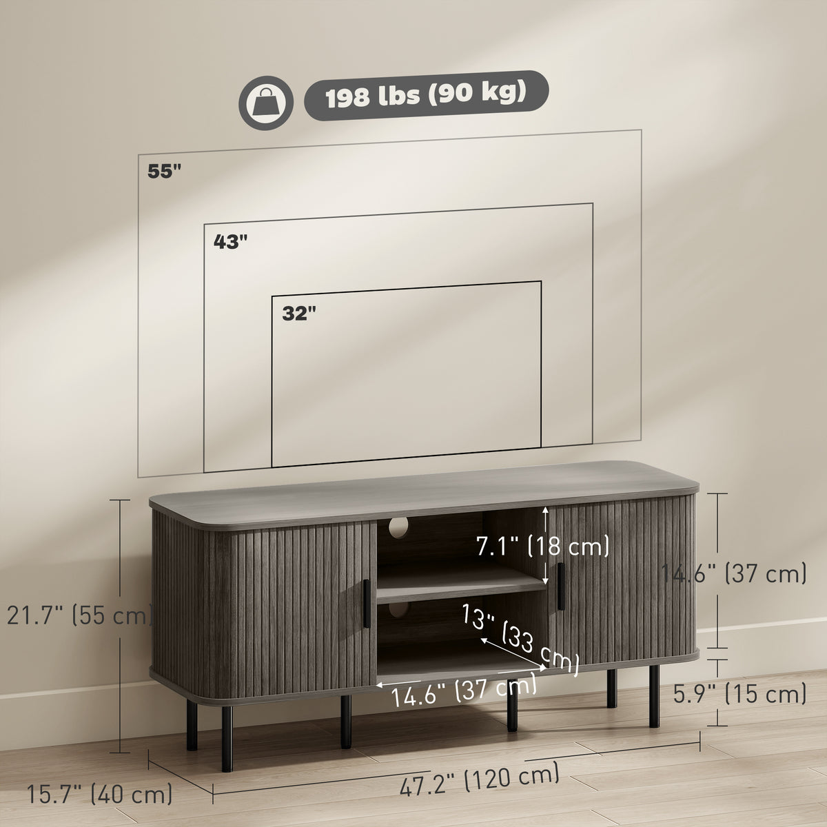 TV Stand for TVs up to 55" - Grey Storage Cabinet-Home Furnishings > Living Room Furniture > TV¬†Stands-DECOROLALA