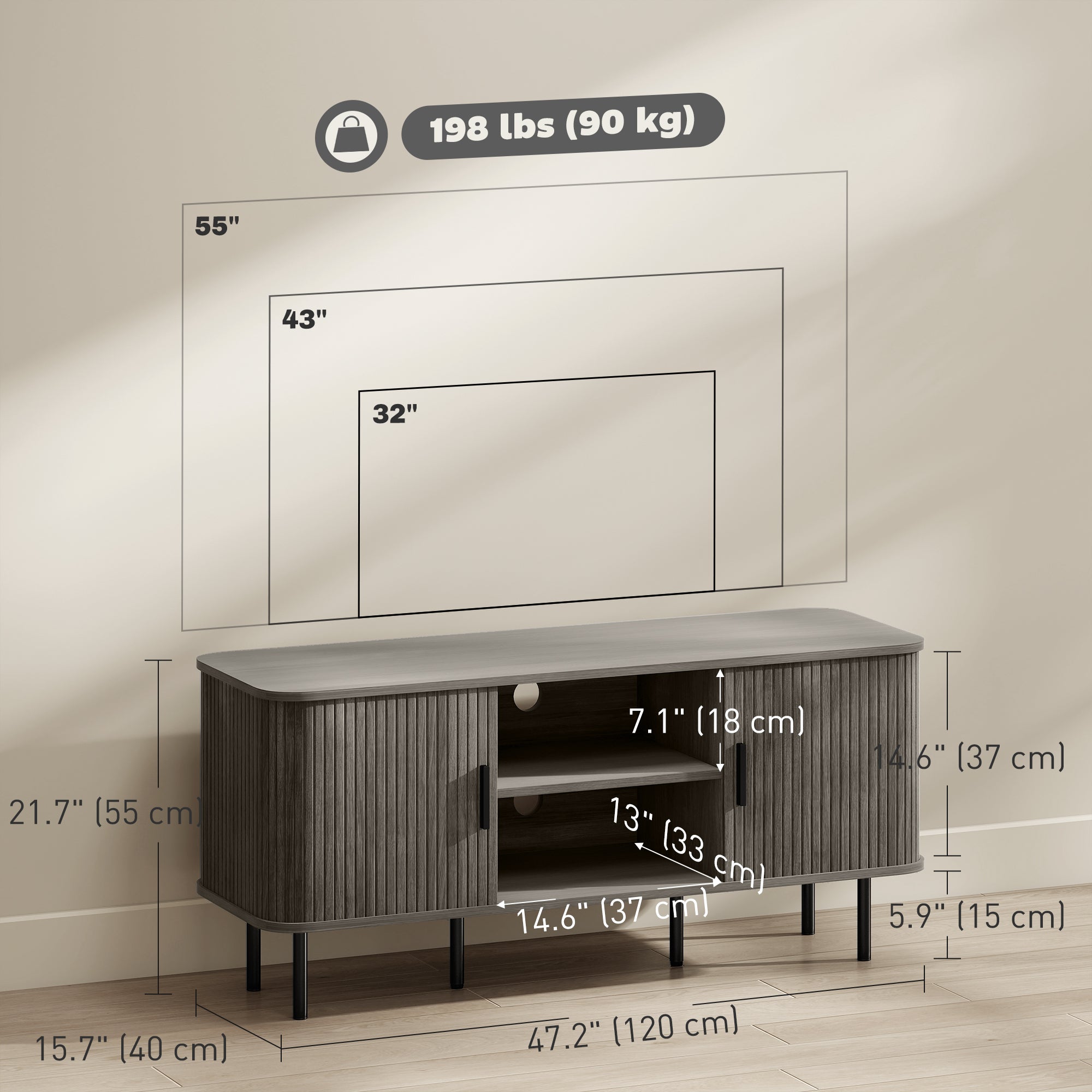 TV Stand for TVs up to 55" - Grey Storage Cabinet-Home Furnishings > Living Room Furniture > TV¬†Stands-DECOROLALA
