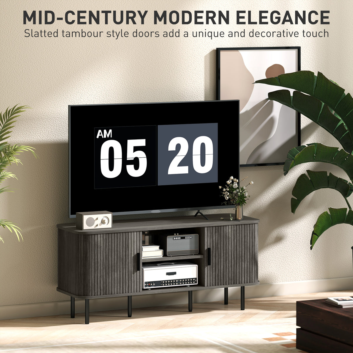 TV Stand for TVs up to 55" - Grey Storage Cabinet-Home Furnishings > Living Room Furniture > TV¬†Stands-DECOROLALA