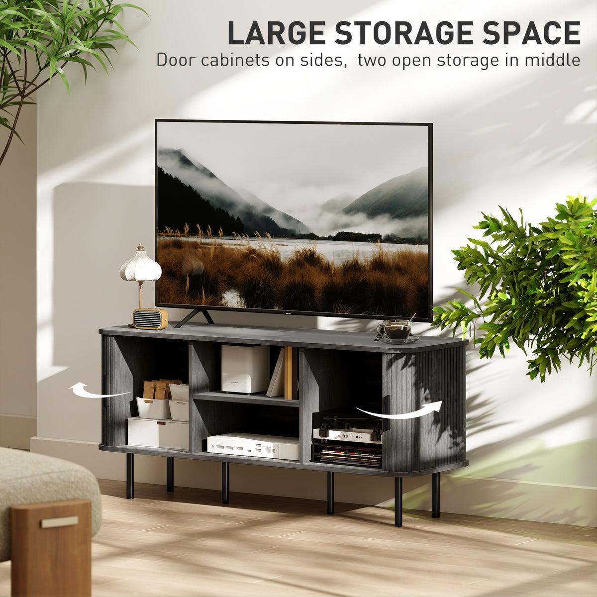 TV Stand for TVs up to 55" - Grey Storage Cabinet-Home Furnishings > Living Room Furniture > TV¬†Stands-DECOROLALA