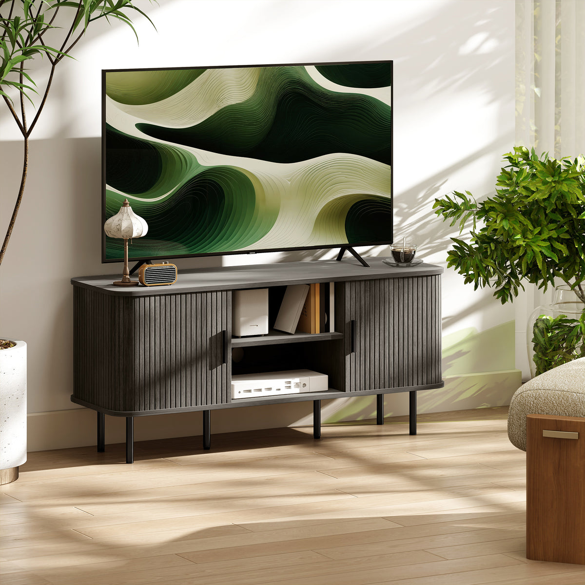 TV Stand for TVs up to 55" - Grey Storage Cabinet-Home Furnishings > Living Room Furniture > TV¬†Stands-DECOROLALA