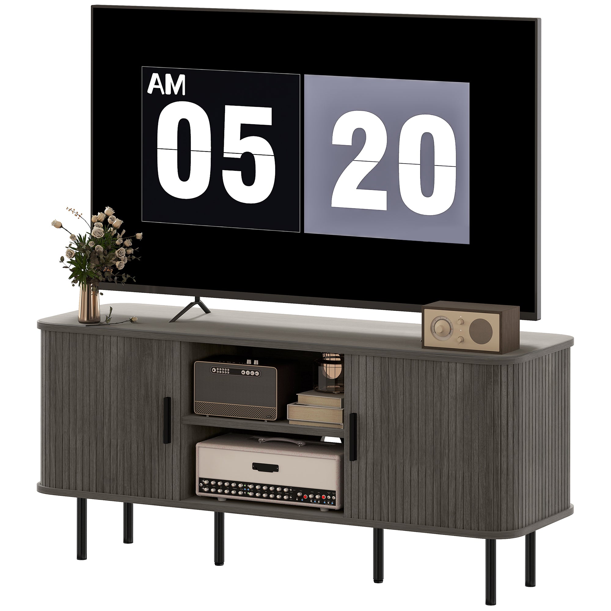 TV Stand for TVs up to 55" - Grey Storage Cabinet-Home Furnishings > Living Room Furniture > TV¬†Stands-DECOROLALA