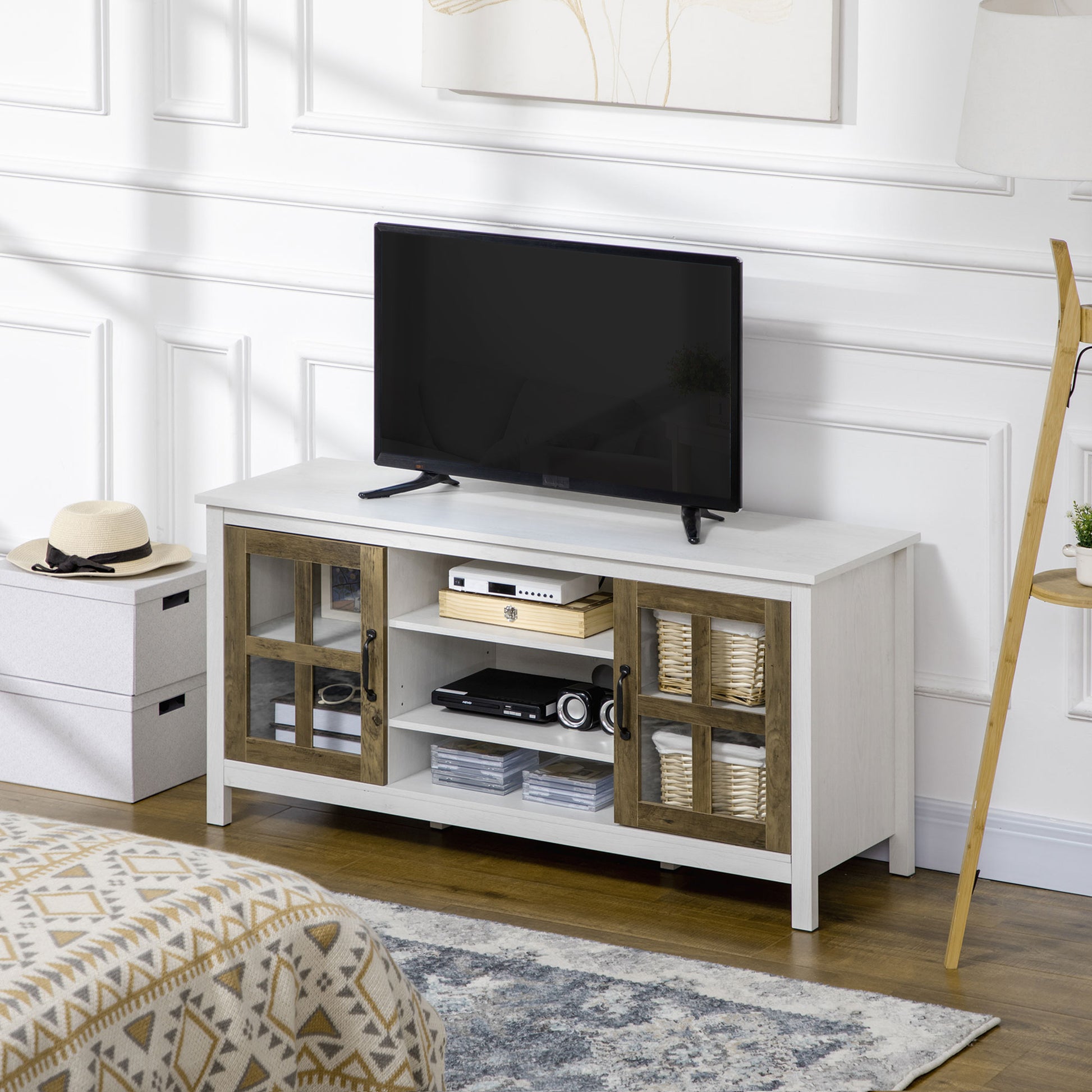 TV Stand for TVs up to 55 Inches, TV Cabinet with Adjustable Shelves and Cable Holes, TV Bench for Living Room, White-Home Furnishings > Living Room Furniture > TV¬†Stands-DECOROLALA