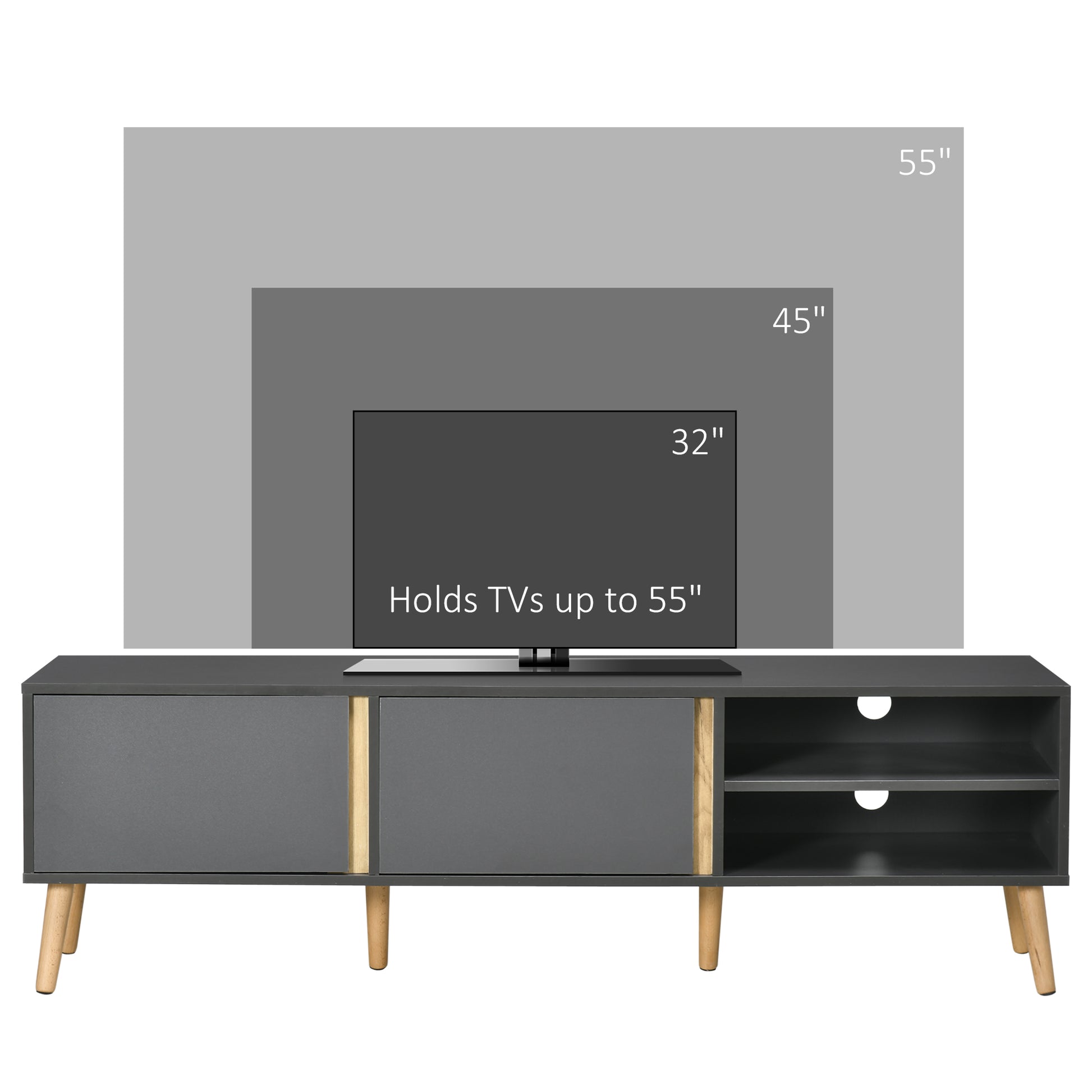 TV Stand for TVs up to 55", TV Cabinet with Shelves and Cable Holes, Entertainment Unit for Living Room, Dark Grey-Home Furnishings > Living Room Furniture > TV¬†Stands-DECOROLALA