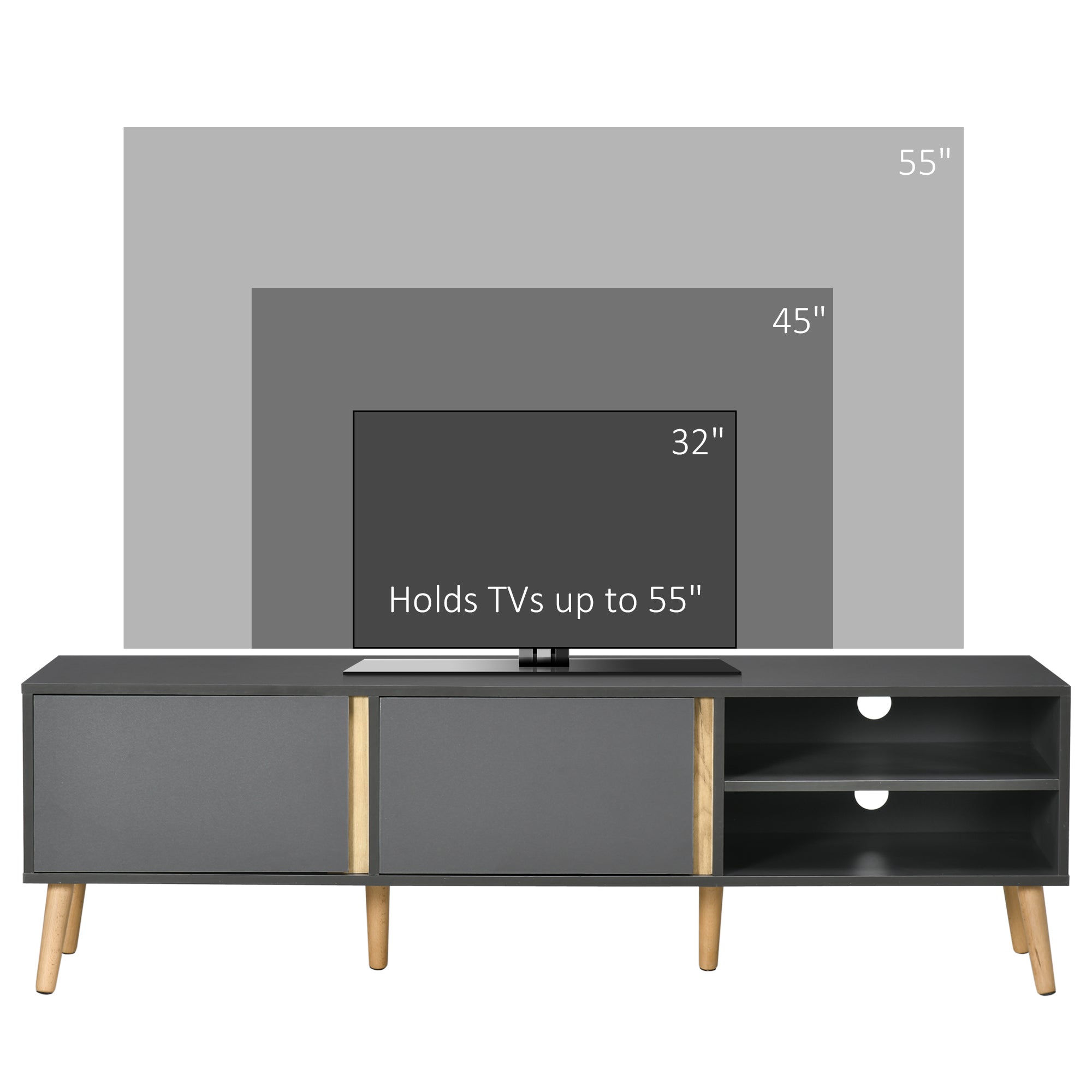 TV Stand for TVs up to 55", TV Cabinet with Shelves and Cable Holes, Entertainment Unit for Living Room, Dark Grey-Home Furnishings > Living Room Furniture > TV¬†Stands-DECOROLALA