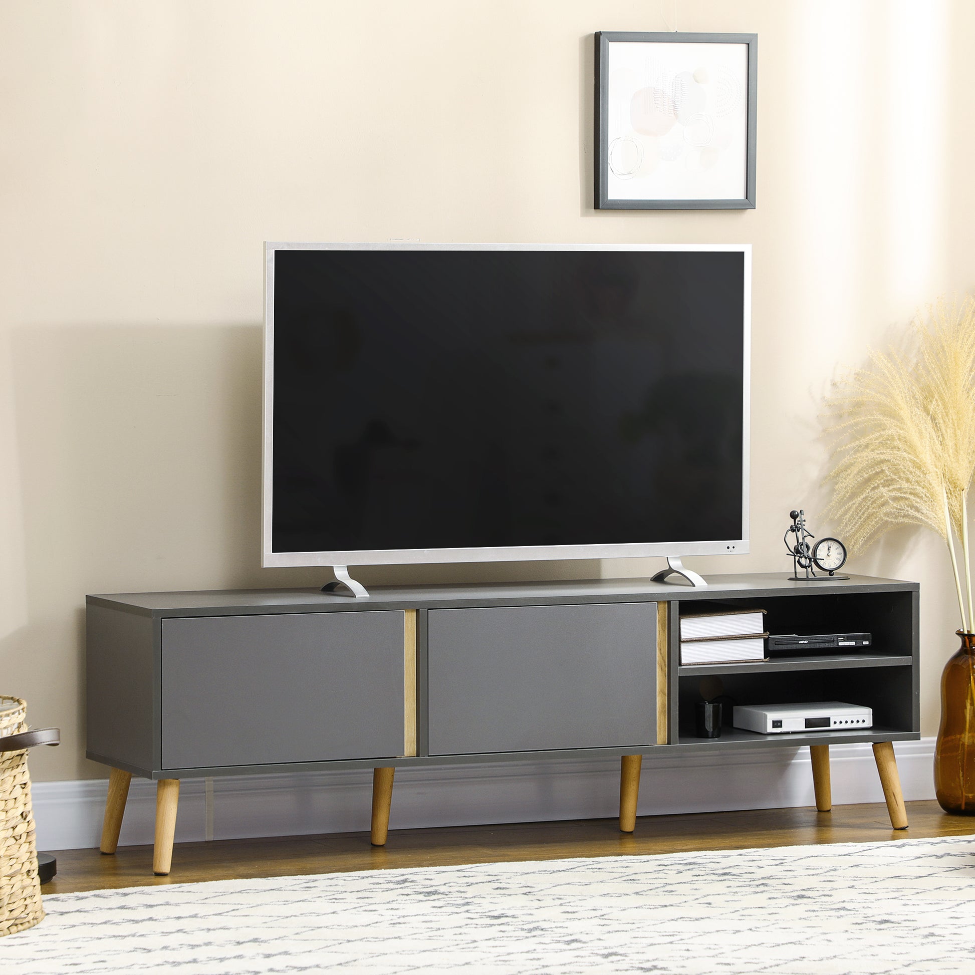 TV Stand for TVs up to 55", TV Cabinet with Shelves and Cable Holes, Entertainment Unit for Living Room, Dark Grey-Home Furnishings > Living Room Furniture > TV¬†Stands-DECOROLALA