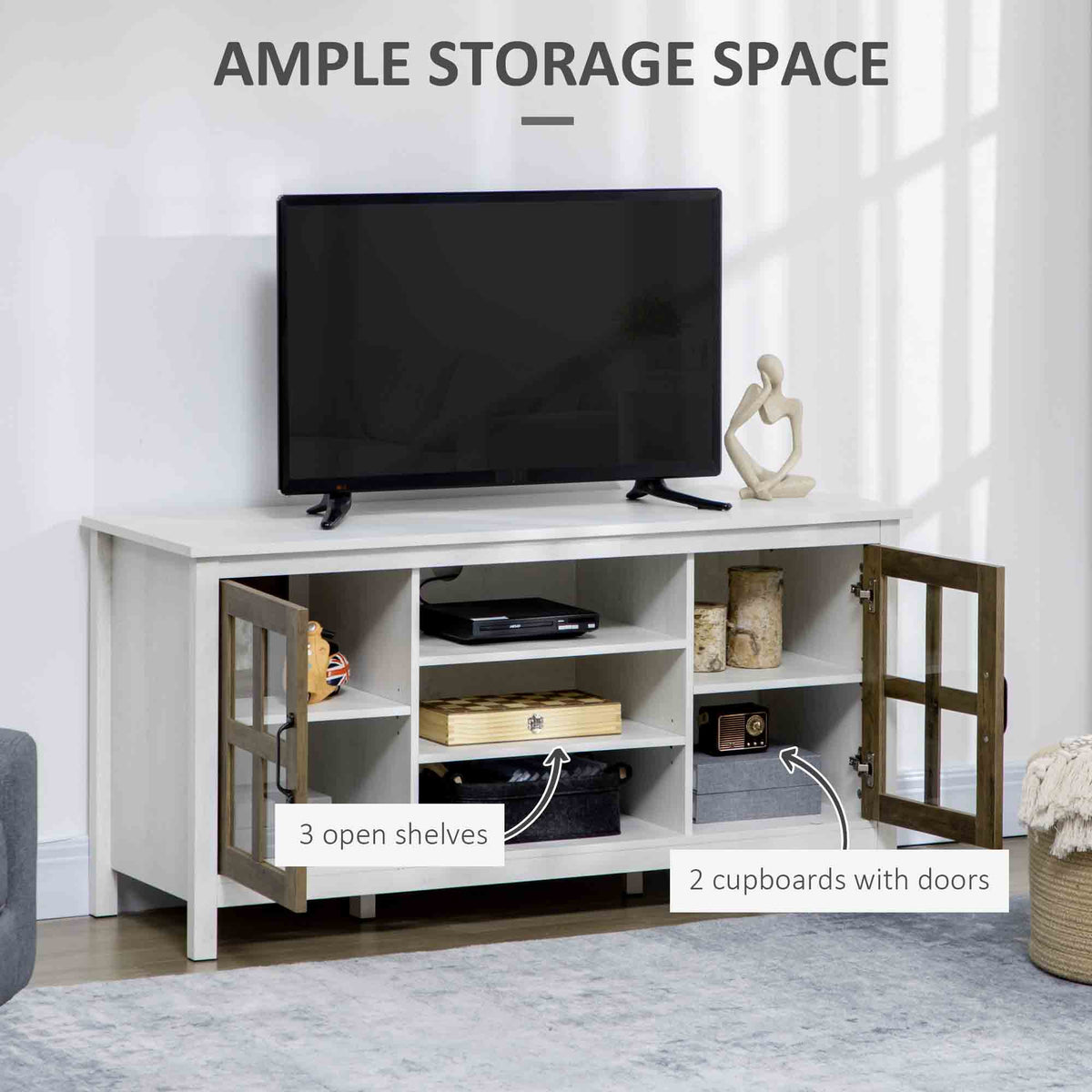 TV Stand for TVs up to 55" - White Entertainment Center-Home Furnishings > Living Room Furniture > TV¬†Stands-DECOROLALA