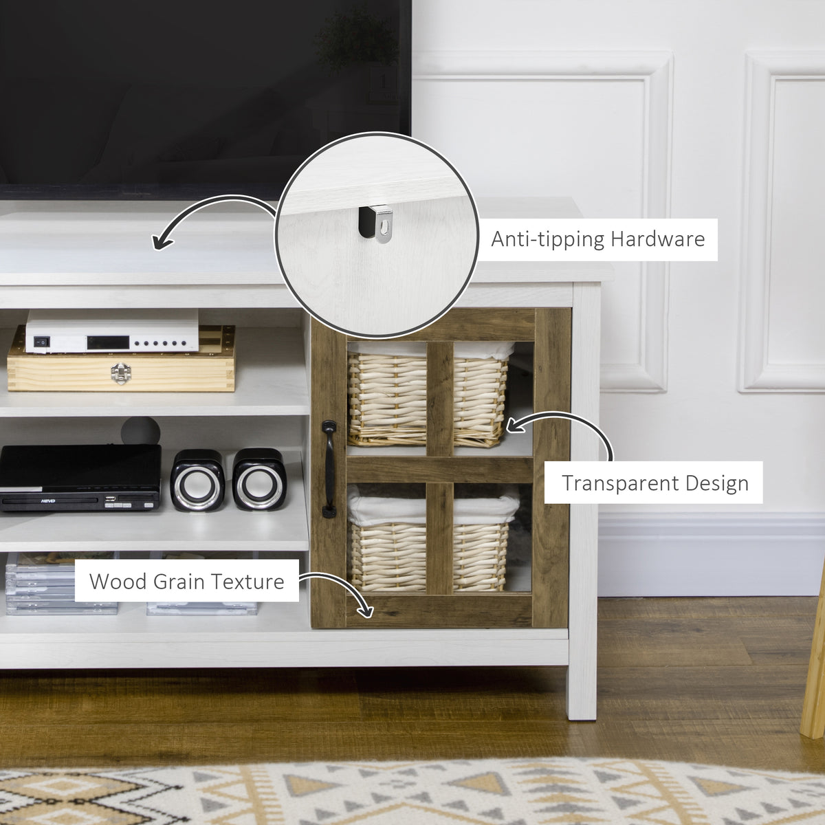 TV Stand for TVs up to 55" - White Entertainment Center-Home Furnishings > Living Room Furniture > TV¬†Stands-DECOROLALA