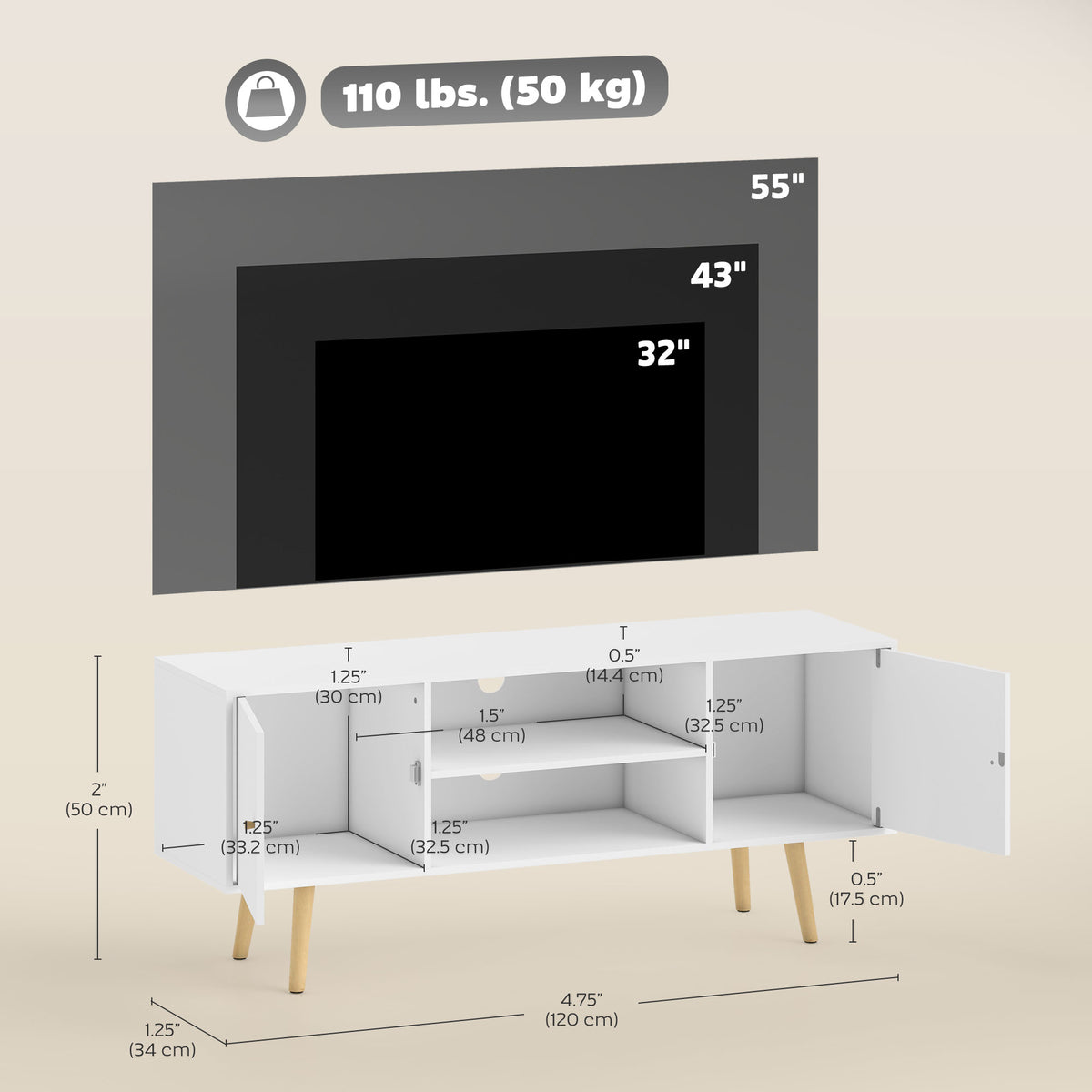 TV Stand for TVs up to 55" - White Media Console Unit-Home Furnishings > Living Room Furniture > TV¬†Stands-DECOROLALA