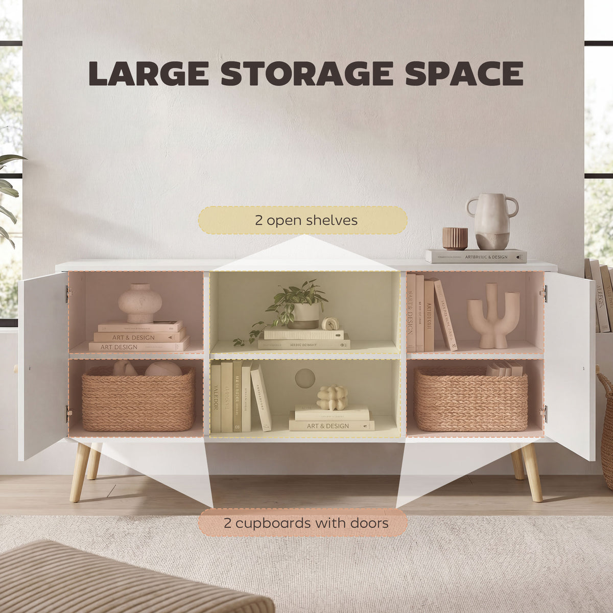 TV Stand for TVs up to 55" - White Media Console Unit-Home Furnishings > Living Room Furniture > TV¬†Stands-DECOROLALA
