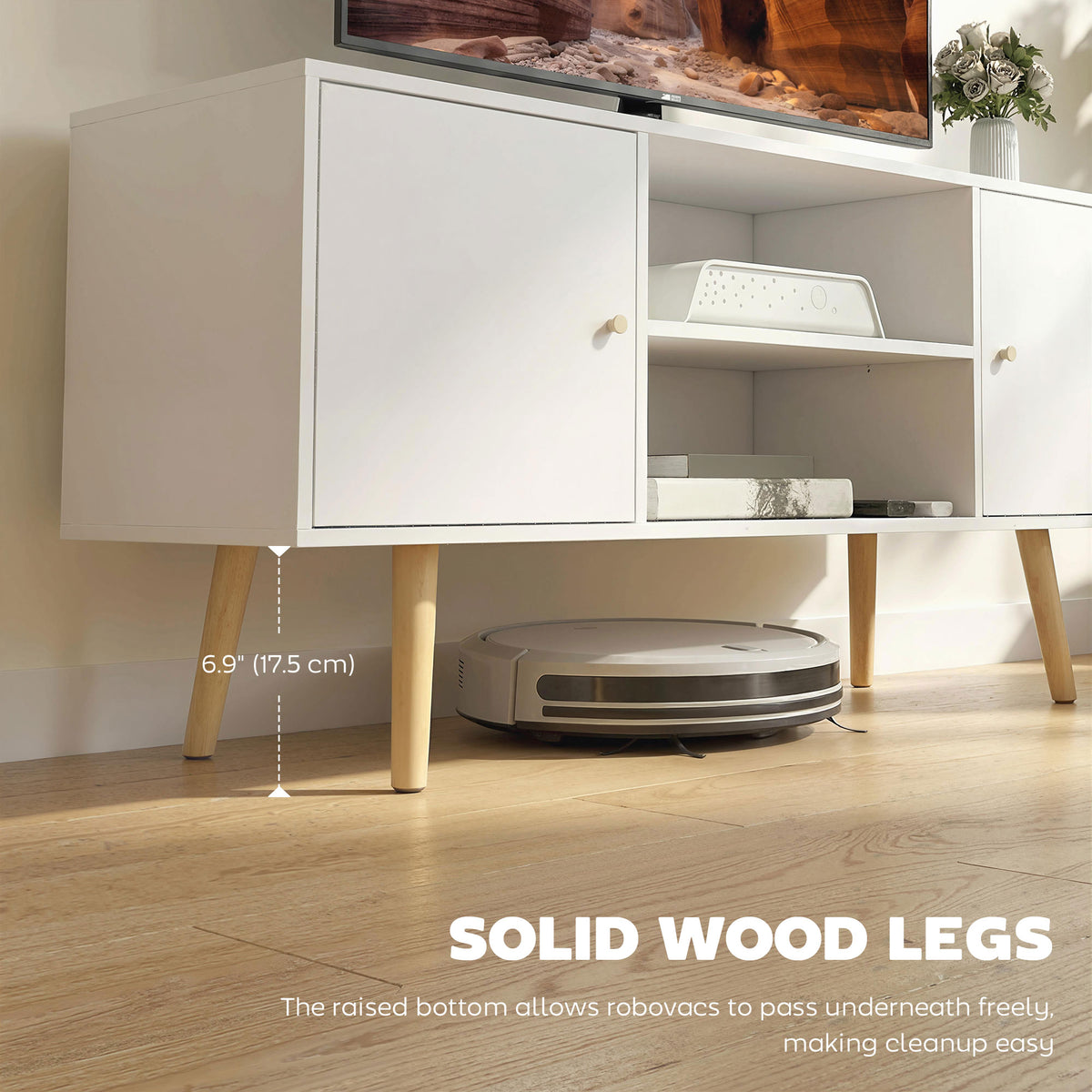 TV Stand for TVs up to 55" - White Media Console Unit-Home Furnishings > Living Room Furniture > TV¬†Stands-DECOROLALA
