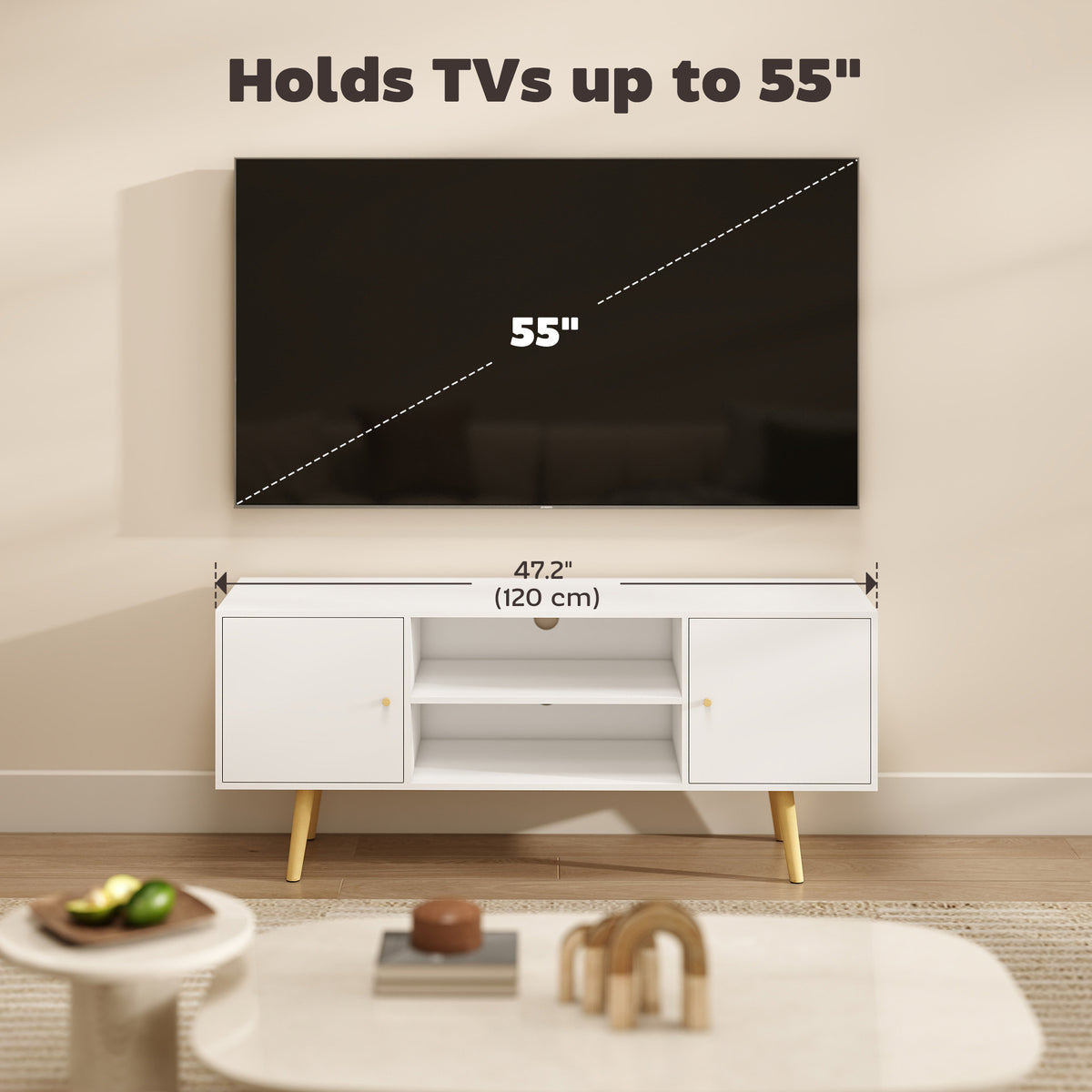 TV Stand for TVs up to 55" - White Media Console Unit-Home Furnishings > Living Room Furniture > TV¬†Stands-DECOROLALA