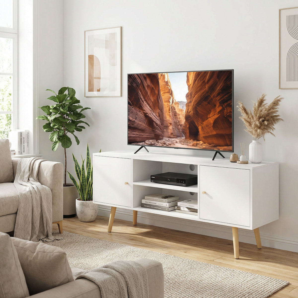 TV Stand for TVs up to 55" - White Media Console Unit-Home Furnishings > Living Room Furniture > TV¬†Stands-DECOROLALA