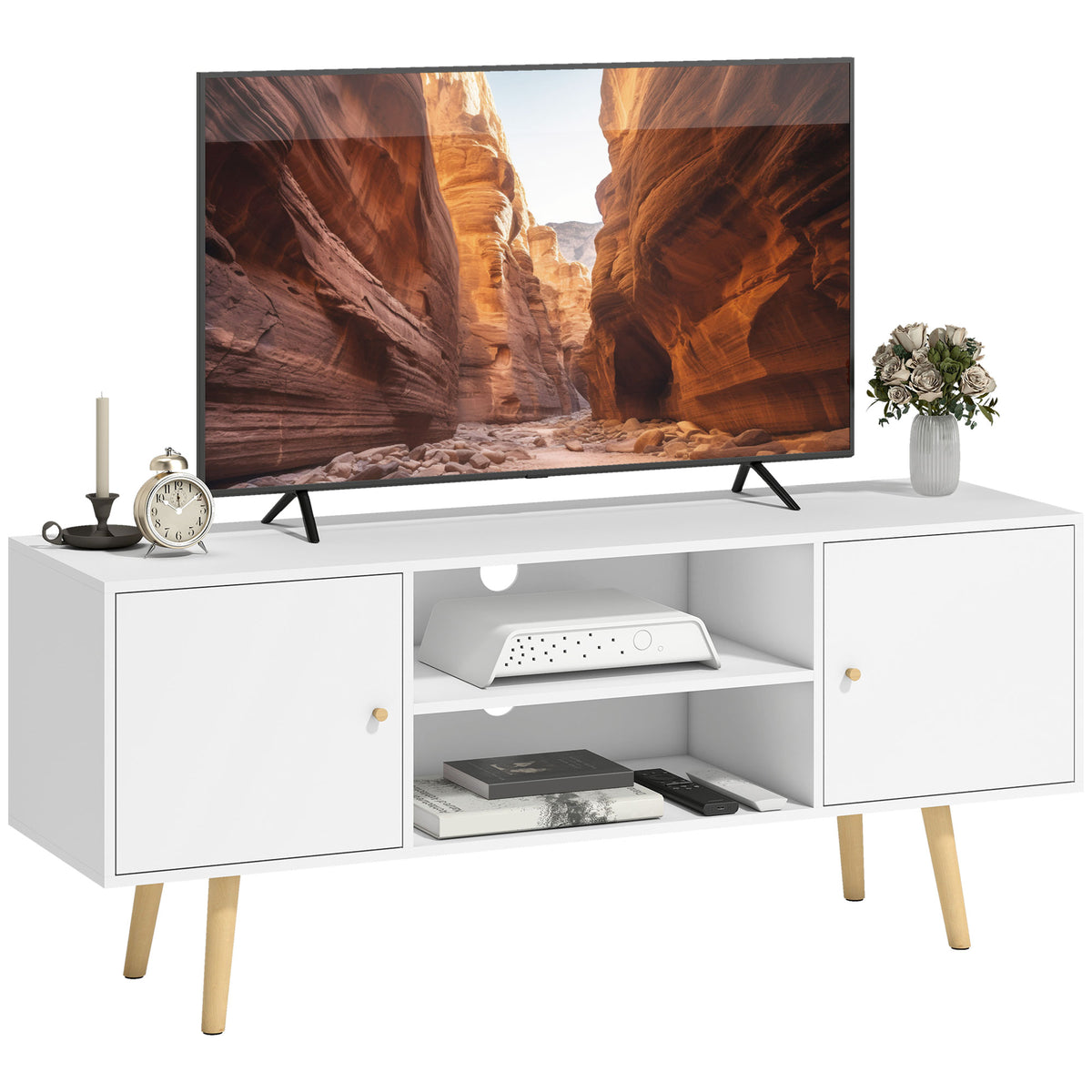 TV Stand for TVs up to 55" - White Media Console Unit-Home Furnishings > Living Room Furniture > TV¬†Stands-DECOROLALA