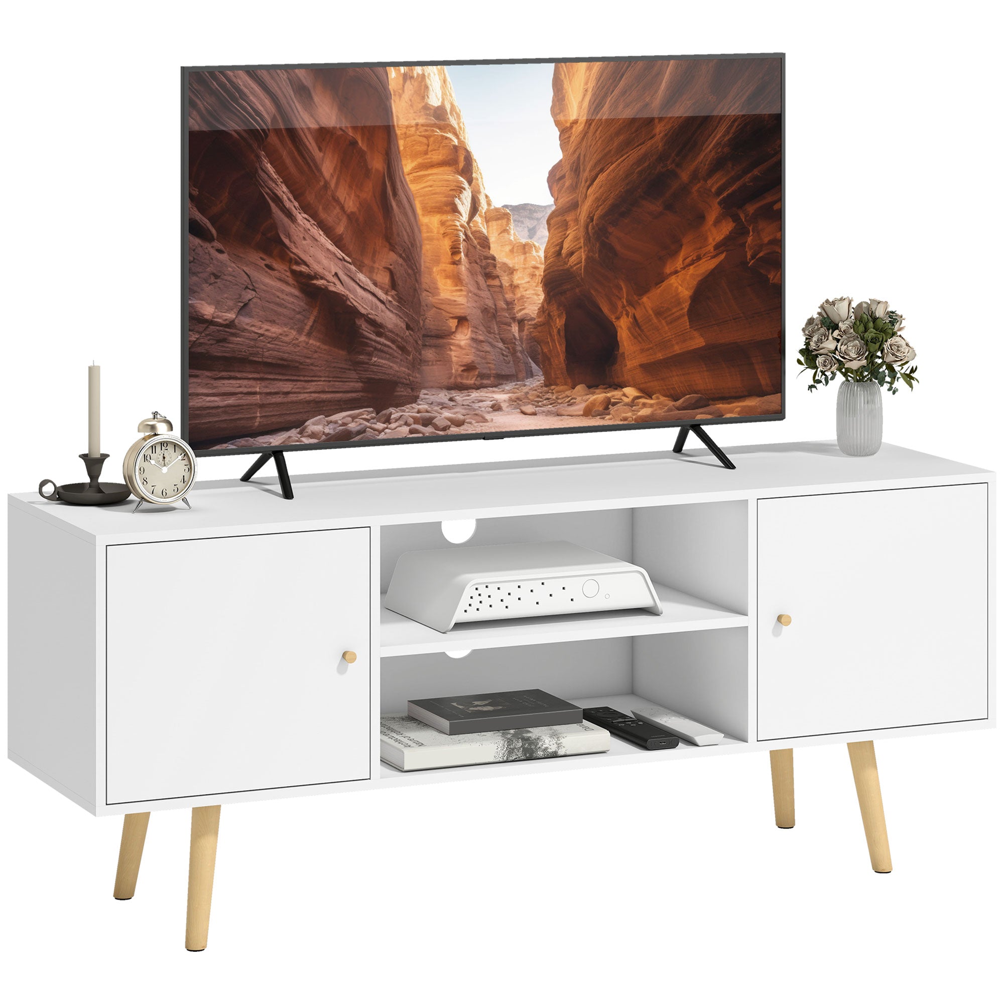 TV Stand for TVs up to 55" - White Media Console Unit-Home Furnishings > Living Room Furniture > TV¬†Stands-DECOROLALA