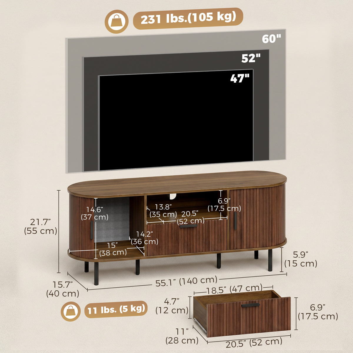 TV Stand for TVs up to 60" - Modern Brown Entertainment Center-Home Furnishings > Living Room Furniture > TV¬†Stands-DECOROLALA