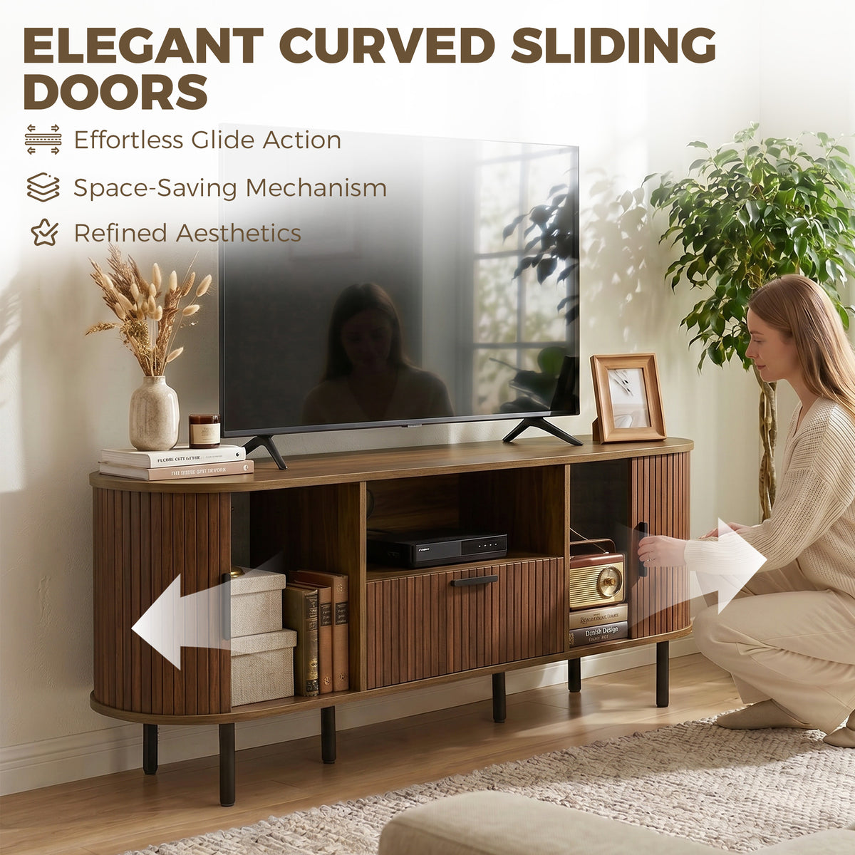 TV Stand for TVs up to 60" - Modern Brown Entertainment Center-Home Furnishings > Living Room Furniture > TV¬†Stands-DECOROLALA