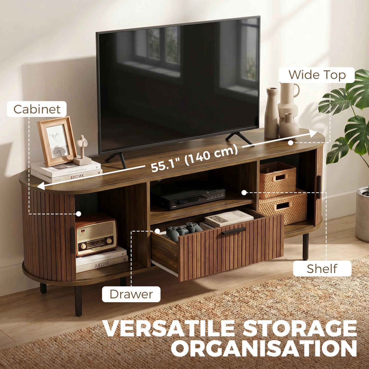 TV Stand for TVs up to 60" - Modern Brown Entertainment Center-Home Furnishings > Living Room Furniture > TV¬†Stands-DECOROLALA