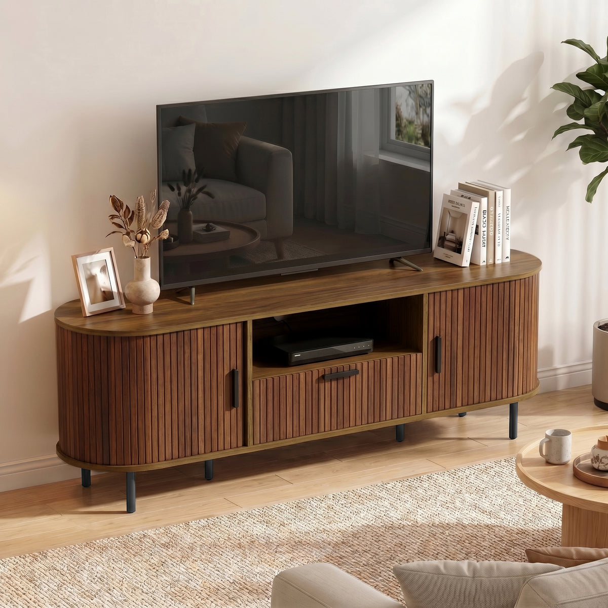TV Stand for TVs up to 60" - Modern Brown Entertainment Center-Home Furnishings > Living Room Furniture > TV¬†Stands-DECOROLALA