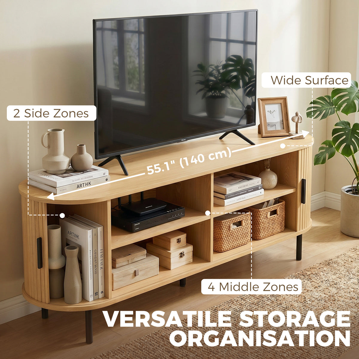 TV Stand for TVs up to 60" - Natural Wood & Black-Home Furnishings > Living Room Furniture > TV¬†Stands-DECOROLALA