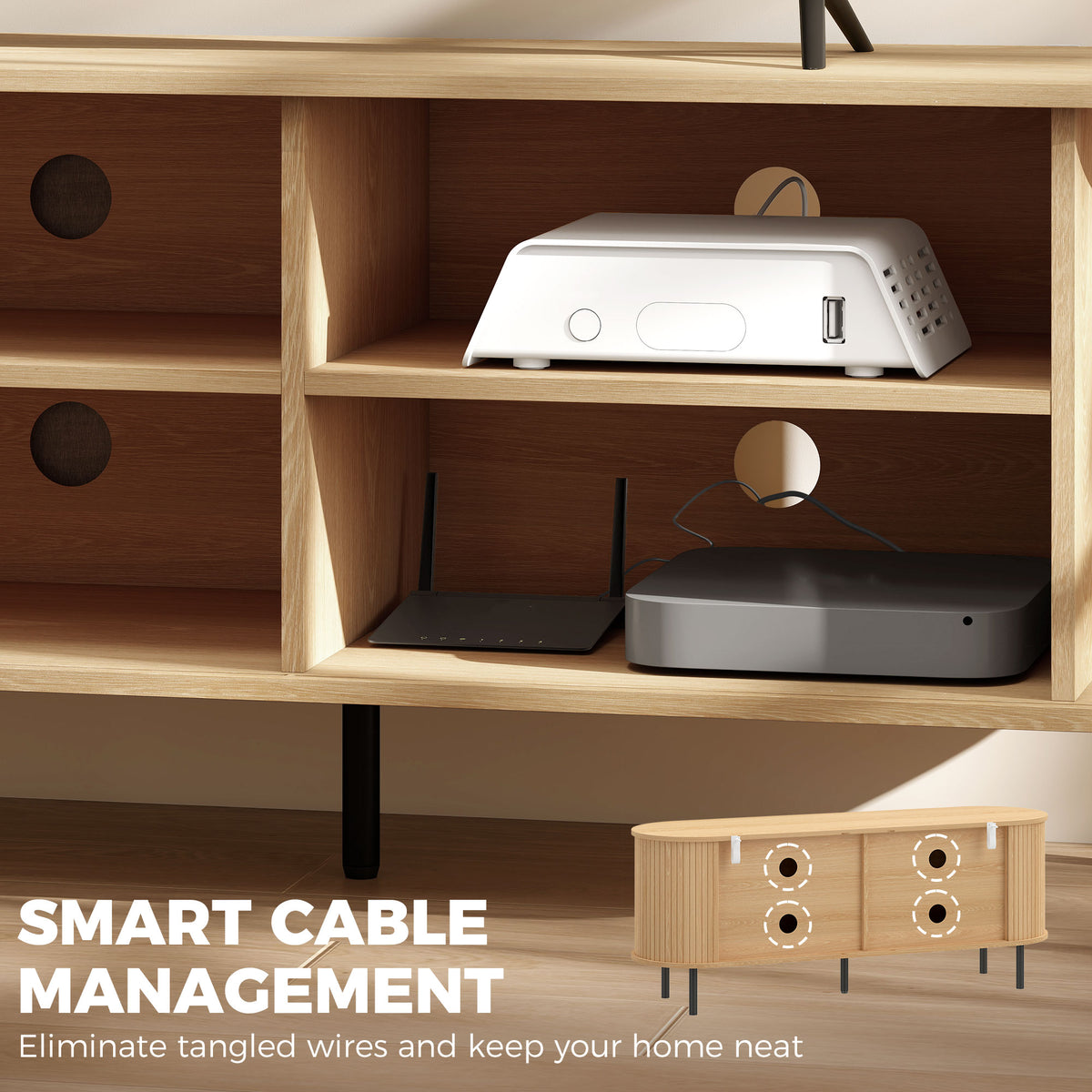 TV Stand for TVs up to 60" - Natural Wood & Black-Home Furnishings > Living Room Furniture > TV¬†Stands-DECOROLALA