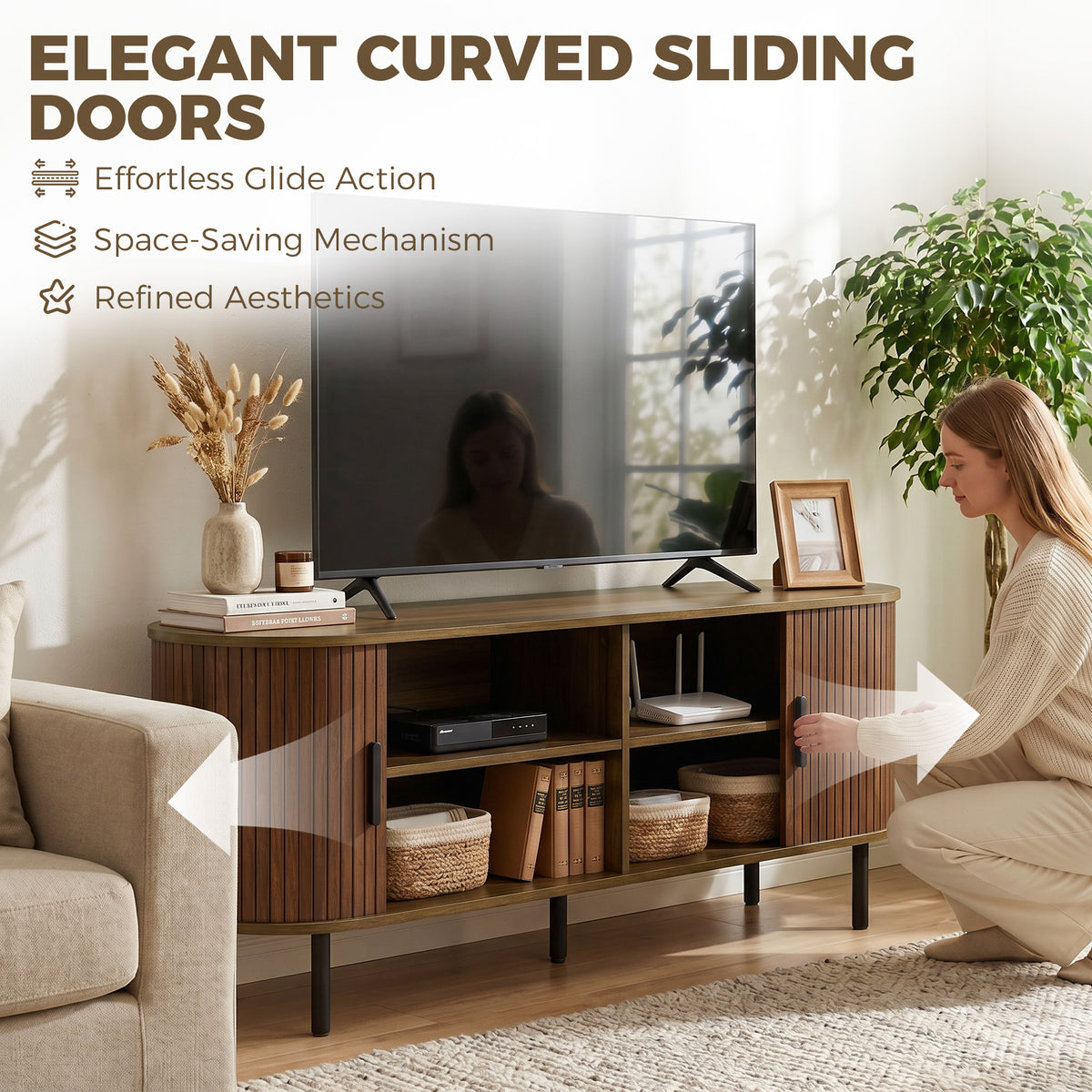 TV Stand for TVs up to 60" - Walnut Brown Modern Center-Home Furnishings > Living Room Furniture > TV¬†Stands-DECOROLALA