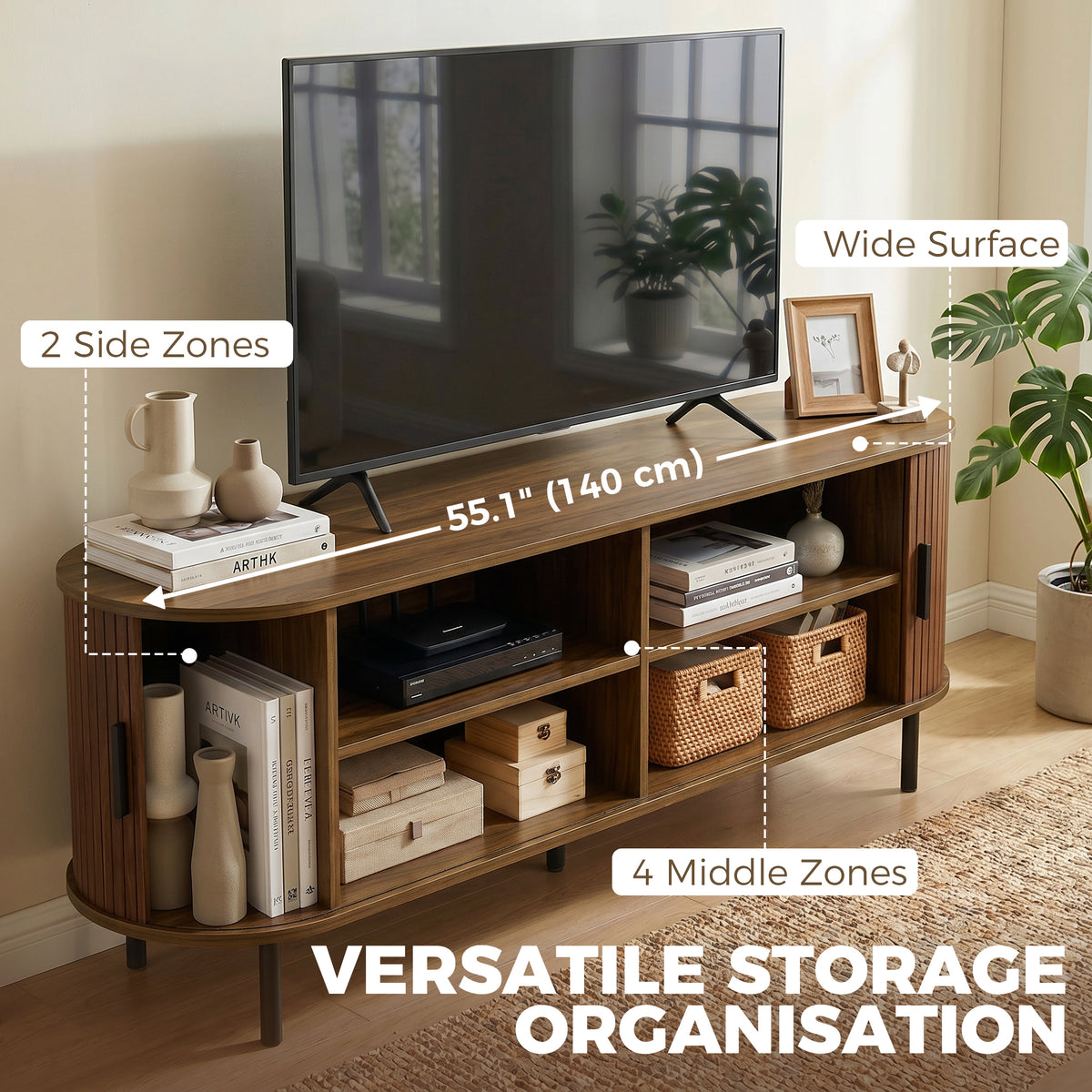 TV Stand for TVs up to 60" - Walnut Brown Modern Center-Home Furnishings > Living Room Furniture > TV¬†Stands-DECOROLALA