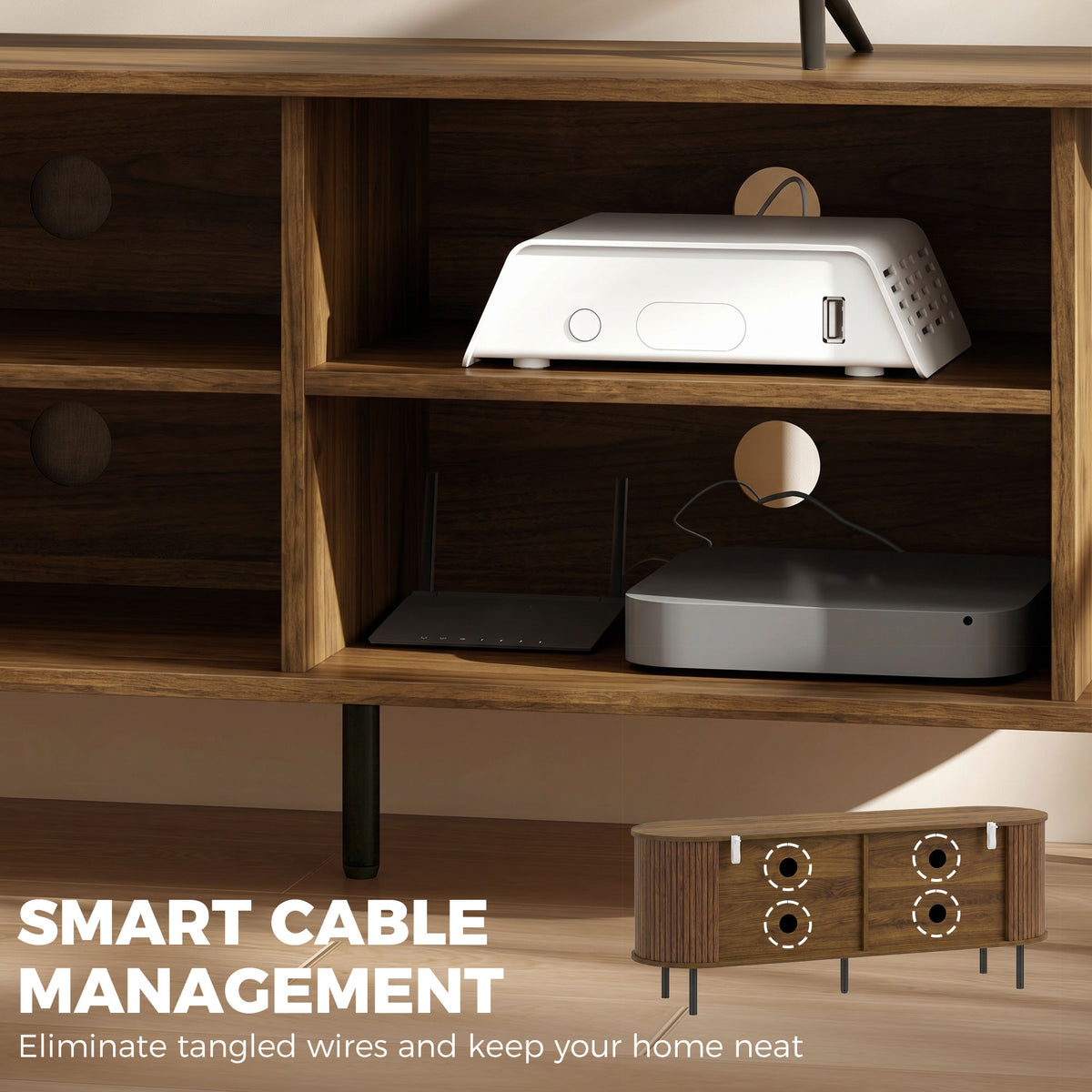 TV Stand for TVs up to 60" - Walnut Brown Modern Center-Home Furnishings > Living Room Furniture > TV¬†Stands-DECOROLALA