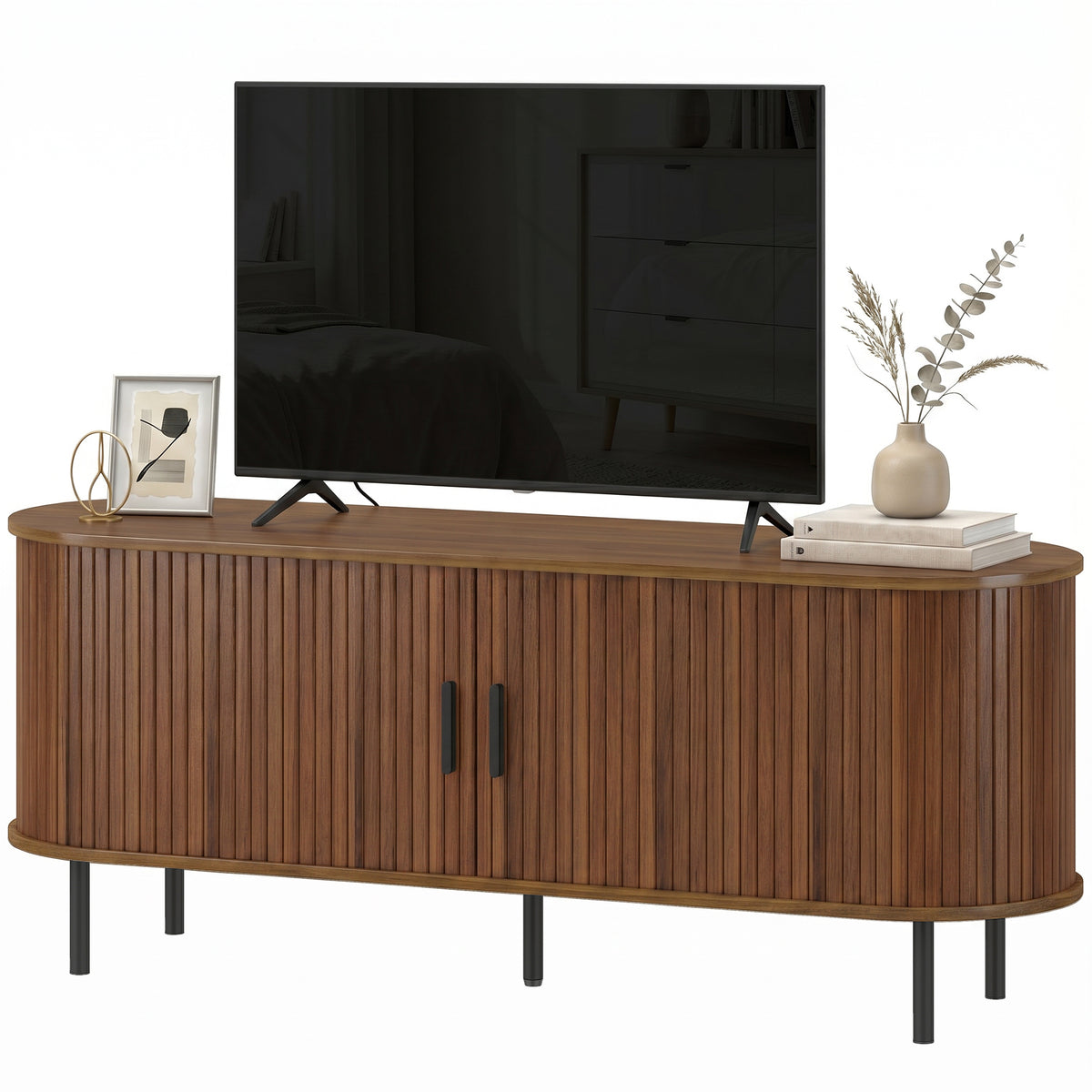 TV Stand for TVs up to 60" - Walnut Brown Modern Center-Home Furnishings > Living Room Furniture > TV¬†Stands-DECOROLALA