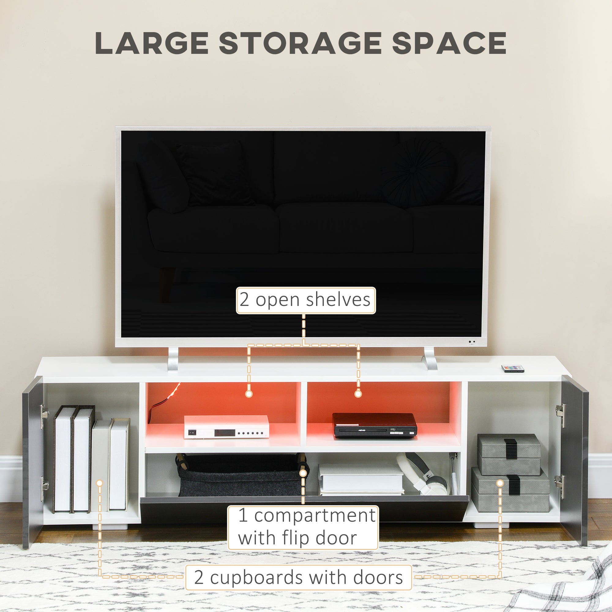 TV Stand for TVs up to 60" with LED Lights - Grey-DECOROLALA