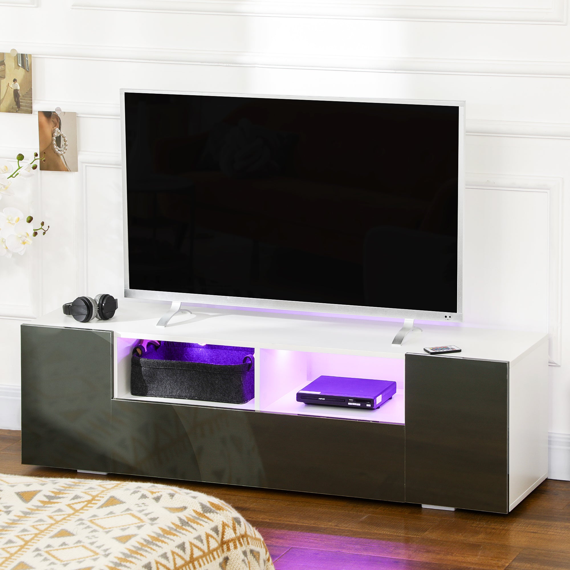 TV Stand for TVs up to 60" with LED Lights - Grey-DECOROLALA