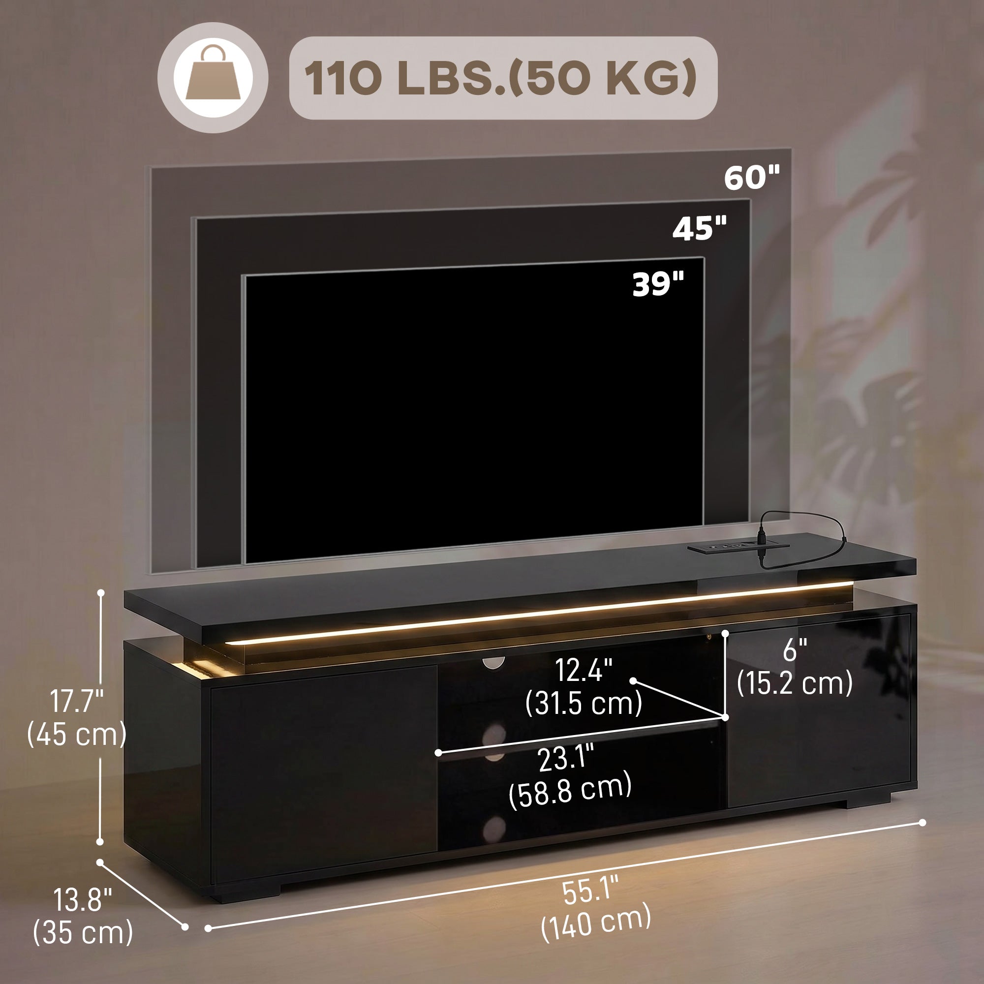 TV Stand for TVs up to 60" with RGB LED and Power Outlets-Home Furnishings > Living Room Furniture > TV¬†Stands-DECOROLALA