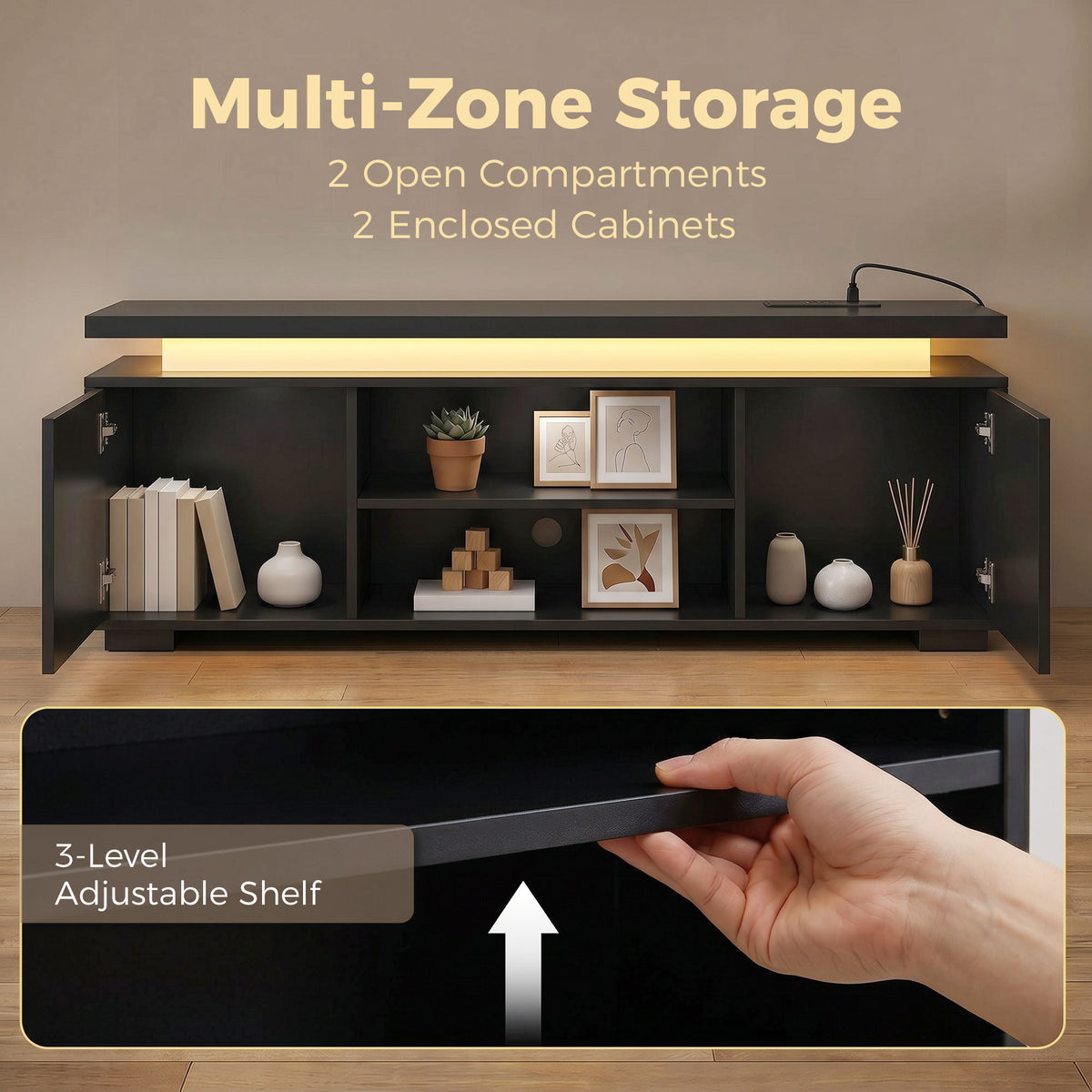 TV Stand for TVs up to 60" with RGB LED and Power Outlets-Home Furnishings > Living Room Furniture > TV¬†Stands-DECOROLALA