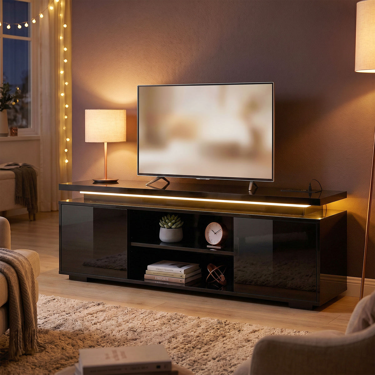 TV Stand for TVs up to 60" with RGB LED and Power Outlets-Home Furnishings > Living Room Furniture > TV¬†Stands-DECOROLALA