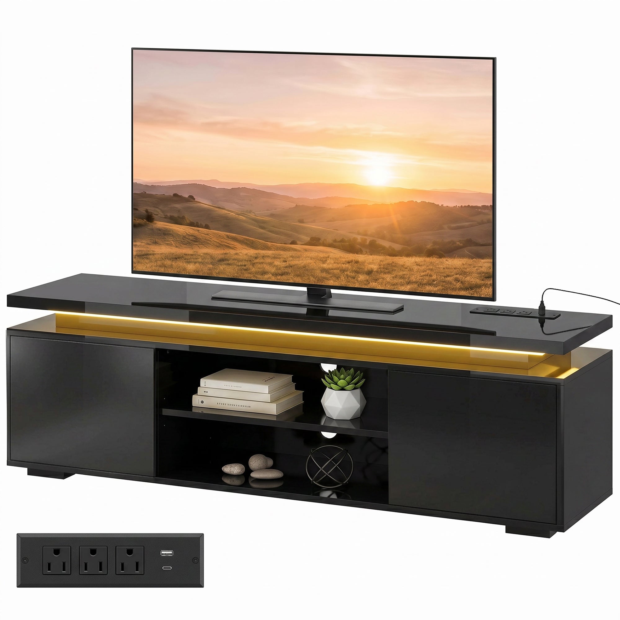 TV Stand for TVs up to 60" with RGB LED and Power Outlets-Home Furnishings > Living Room Furniture > TV¬†Stands-DECOROLALA