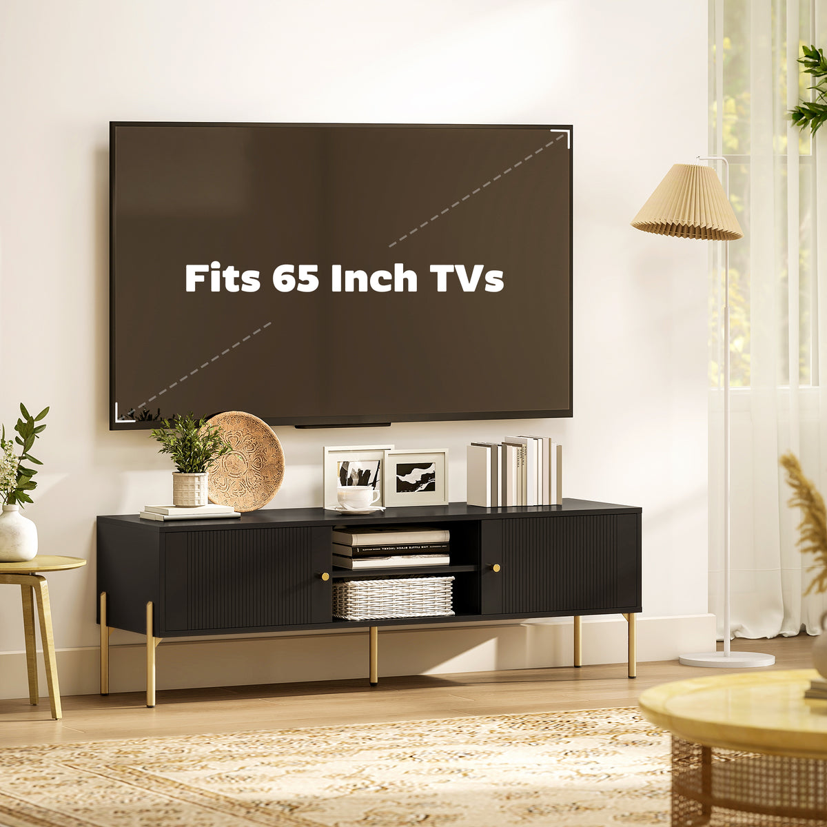 TV Stand for TVs up to 65" - Black with Gold Legs-Home Furnishings > Living Room Furniture > TV¬†Stands-DECOROLALA