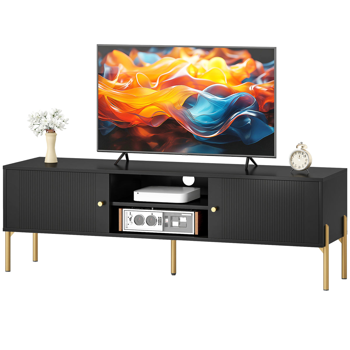 TV Stand for TVs up to 65" - Black with Gold Legs-Home Furnishings > Living Room Furniture > TV¬†Stands-DECOROLALA