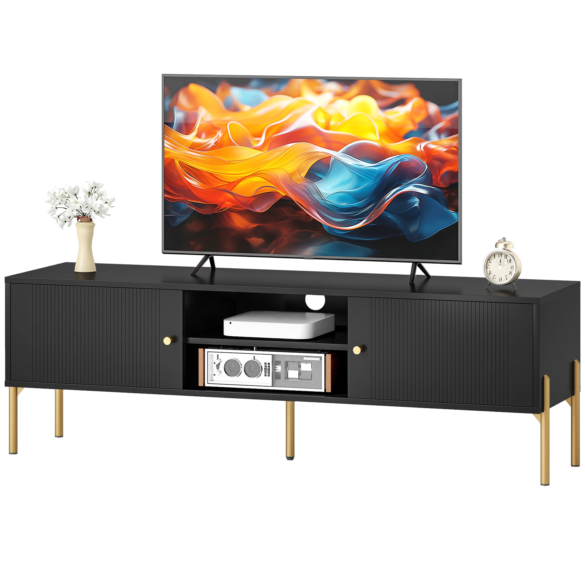 TV Stand for TVs up to 65" - Black with Gold Legs-Home Furnishings > Living Room Furniture > TV¬†Stands-DECOROLALA