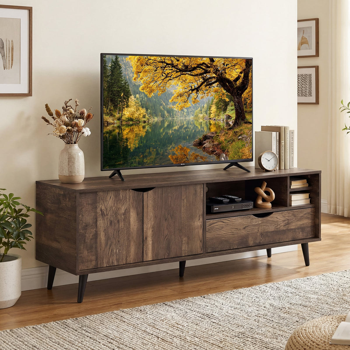TV Stand for TVs up to 65 Inches Rustic Entertainment Center-Brown-Entertainment Centers & TV Stands-DECOROLALA