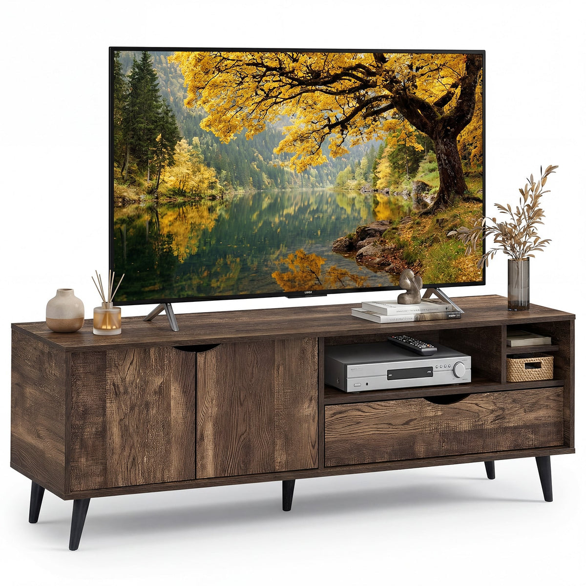 TV Stand for TVs up to 65 Inches Rustic Entertainment Center-Brown-Entertainment Centers & TV Stands-DECOROLALA